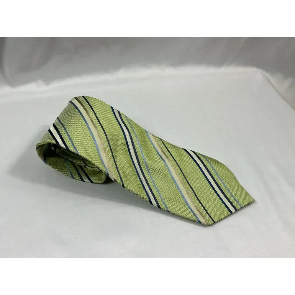 Banana Repbublic Green Striped 100% Silk Necktie 58